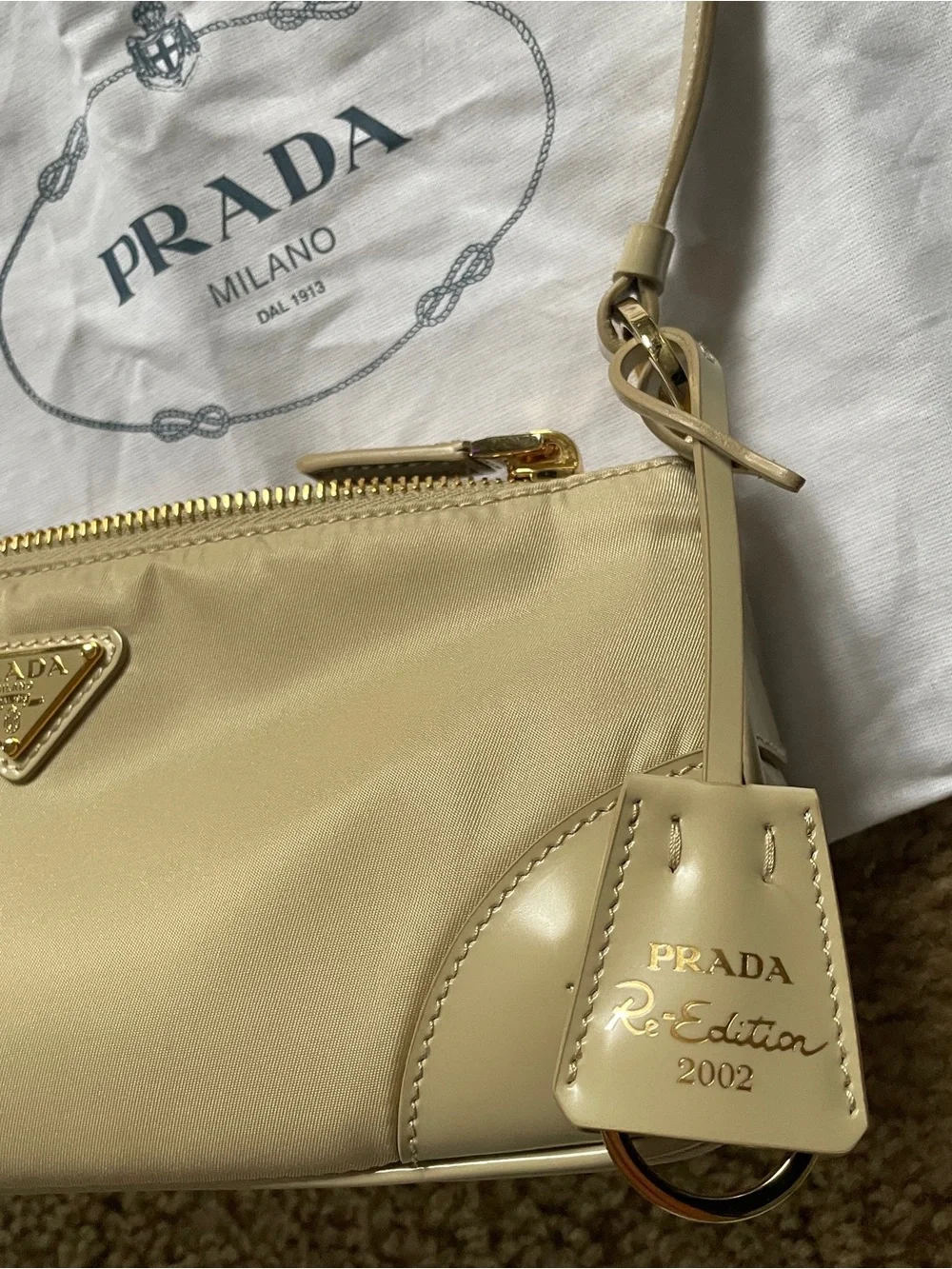 Prada Neutral Tessuto Nylon Re-Edition 2002 2023 with Dust Bag Authenticity Card